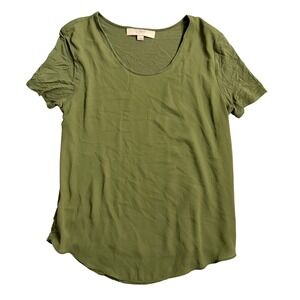 LOFT Women Olive Green Short Sleeve Scoop Neck Casual T Shirt Size S